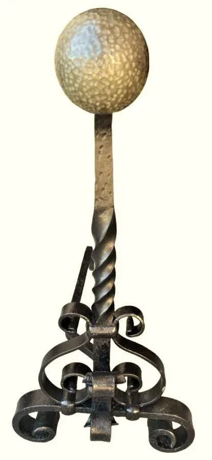 Massive 31" High Antique Arts & Crafts Pair of Andirons - Wrought Iron and Brass - Late 19th Century - Image 3