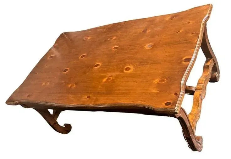 Late 20th Century Lyre Leg Hacienda Style Coffee Table in Knotty Pine and Fruitwood - Image 3