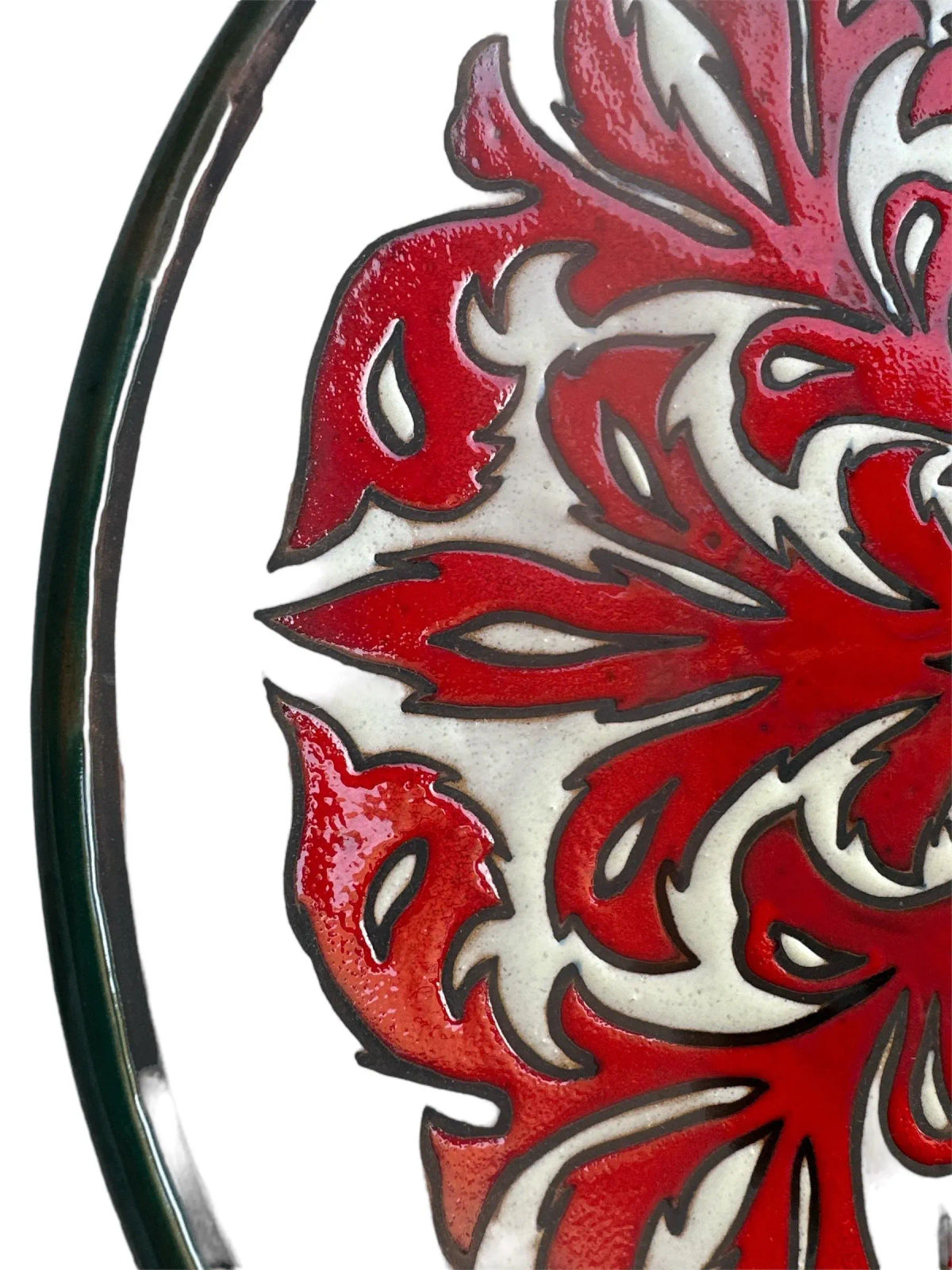 Crimson Acanthus Design Spanish 13.75” Ceramic Plate — Mid 20th Century - Image 3