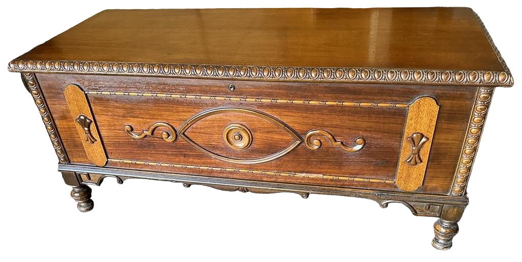 Antique 1920s Spanish Revival Walnut and Burlwood Cedar Chest - Image 3