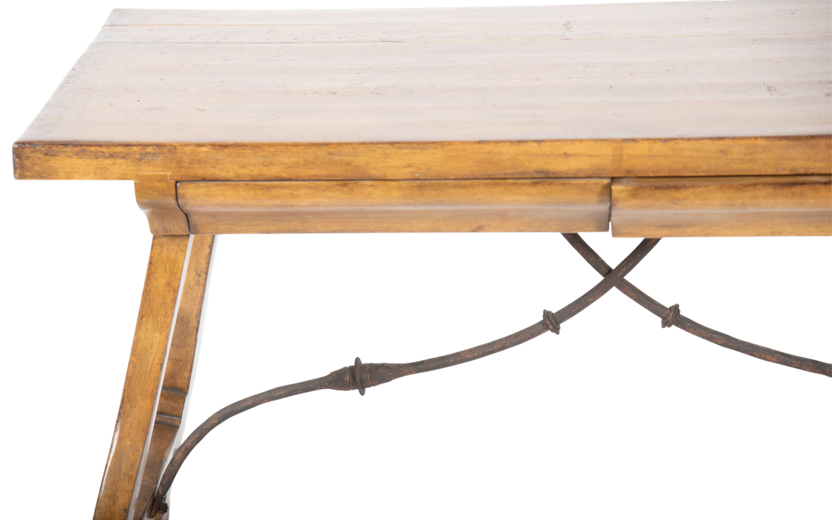 Antique Spanish Writing Desk or Console Table With Iron Stretcher - Circa Early 20th Century - Image 3