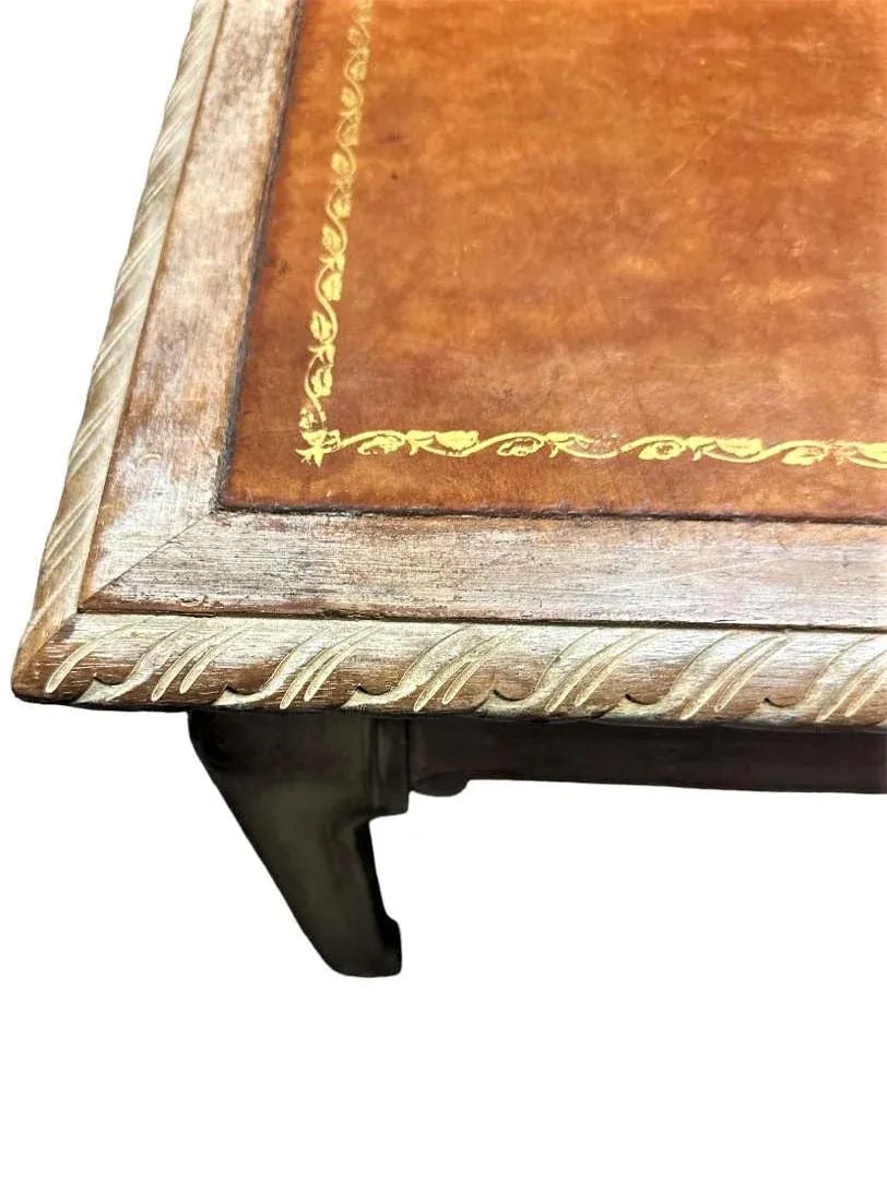 Baker Furniture Company Tooled Leather and Cerused Oak Cocktail Table - Rare Find From the 1940s - Image 3