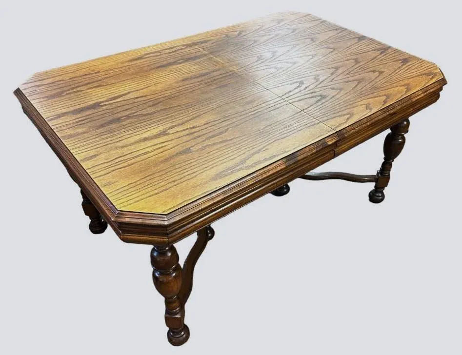 Antique 1920s Spanish Revival Oak and Walnut Dining Table - Image 3