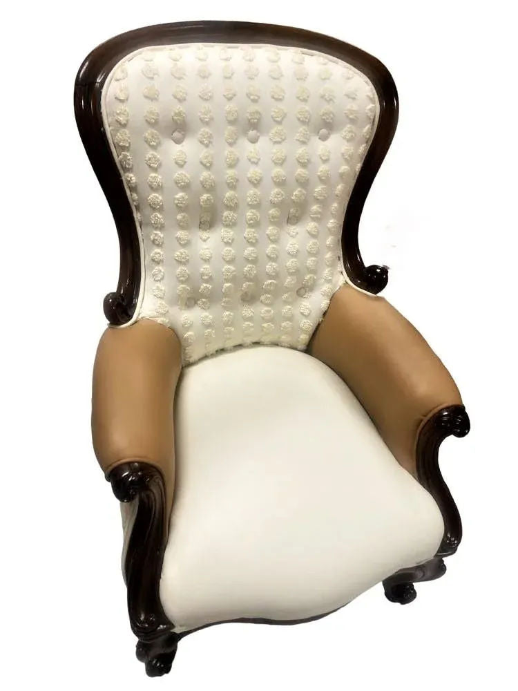 19th Century Bergere Chair Reupholstered in Leather and Chenille - Image 3