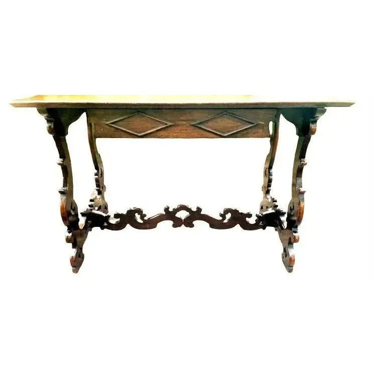 Adze Hewn Antique Lyre Leg Spanish Console Table or Writing Desk - 19th Century - Image 3