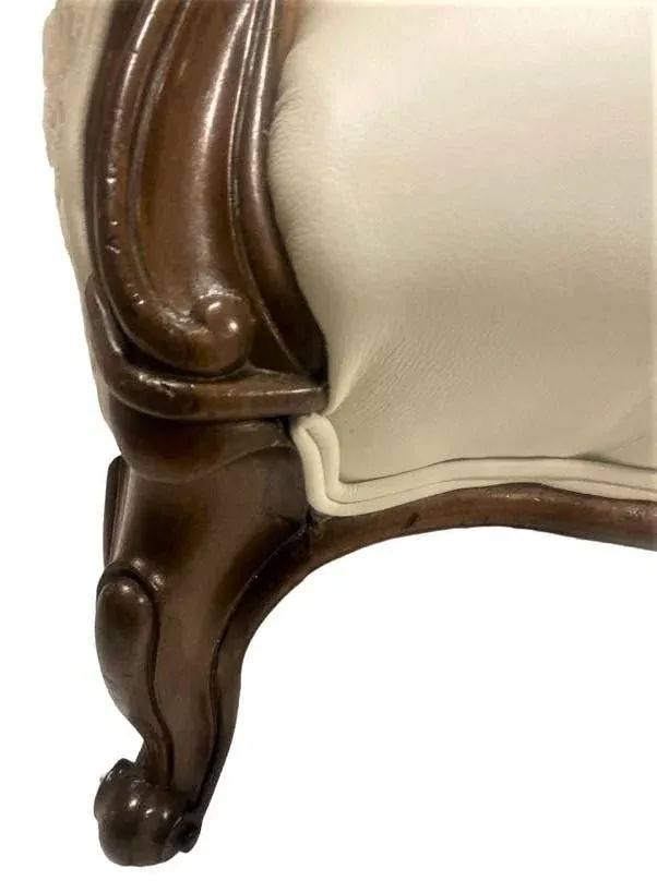 19th Century Bergere Chair Reupholstered in Leather and Chenille - Image 4