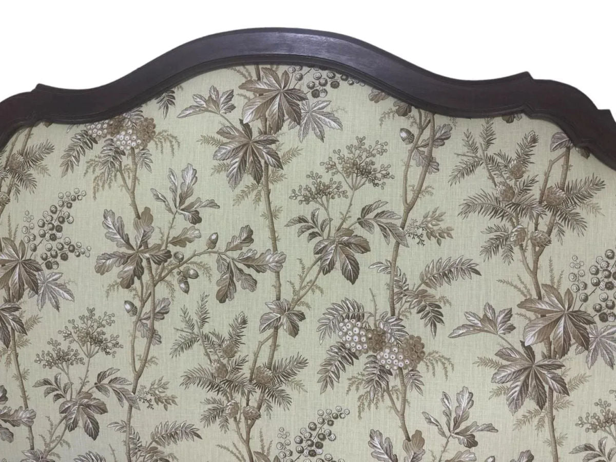 New Schumacher Chinoiserie ‘Brantwood Vine’ Linen Upholstery on Antique 19th Century Walnut Headboard - Image 4