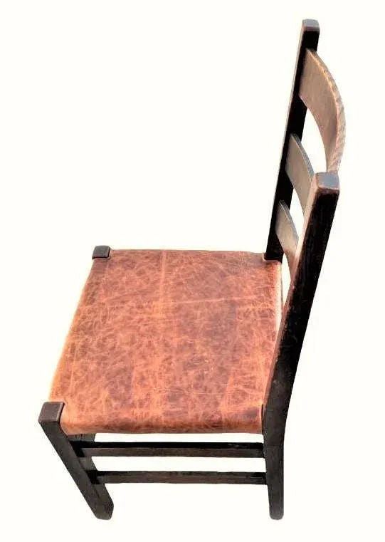 Signed Gustav Stickley Quarter Sawn Mission Oak Chair With New Leather Seat Cover - Early 20th Century - Image 4