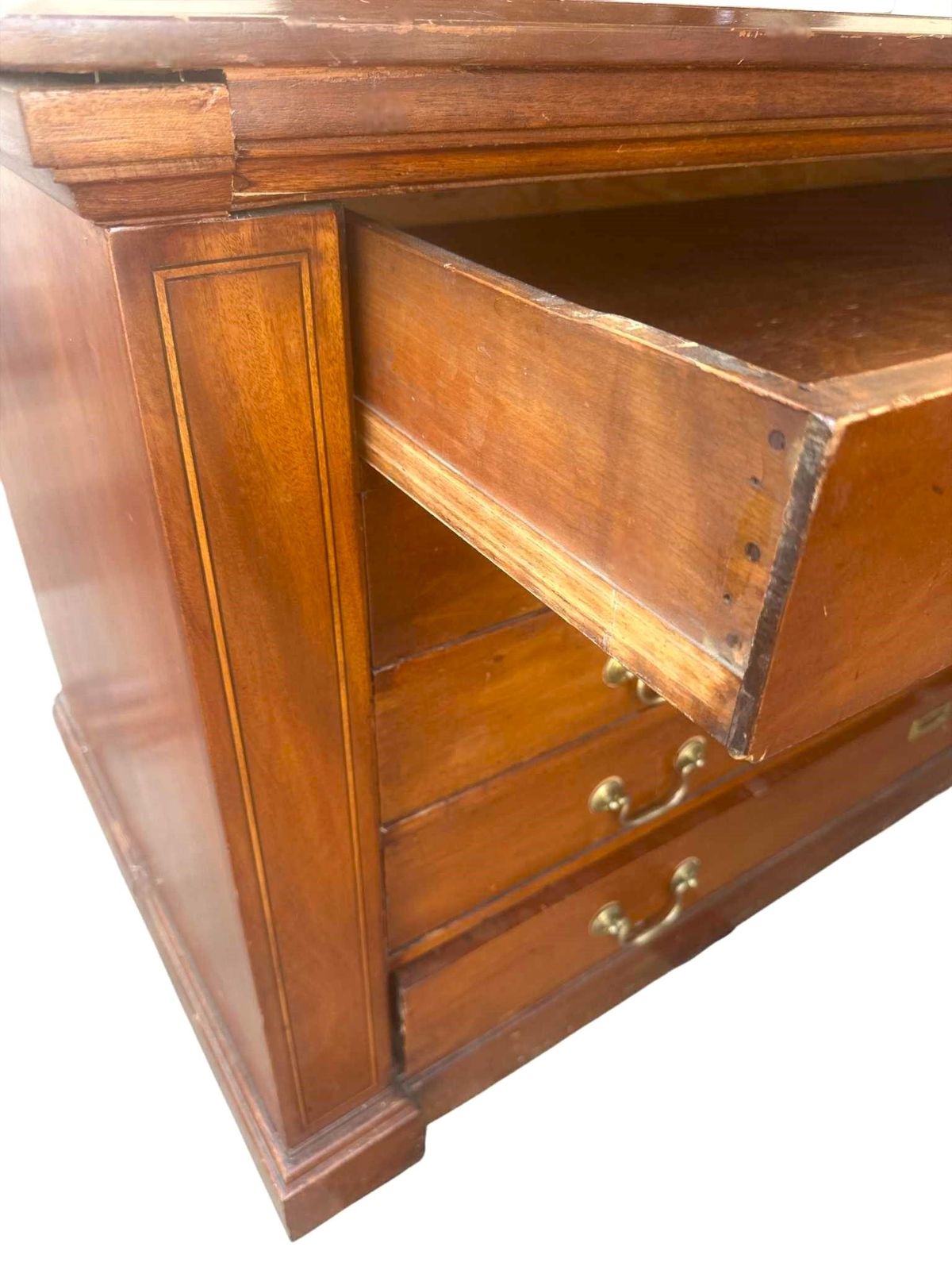 Monumental Antique Edwardian English Wide Solid Cherry Wood Credenza - Circa 1905 - Image 4