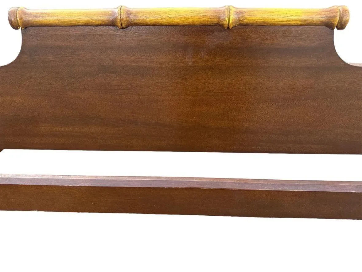 Chinoiserie Solid Teak and Faux Bamboo Queen Size Bedframe - Circa 1940 - Image 4