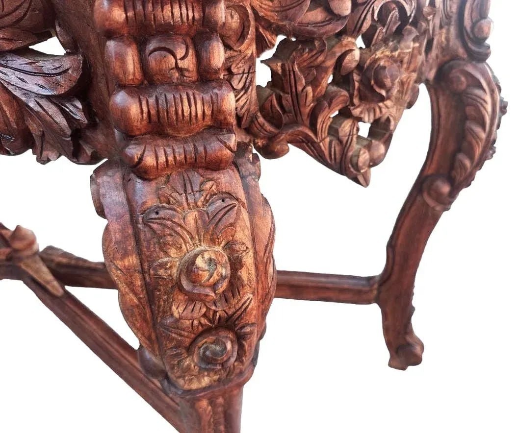 Antique Ornately Carved Anglo Indian Rosewood 60” Console Table - Image 4