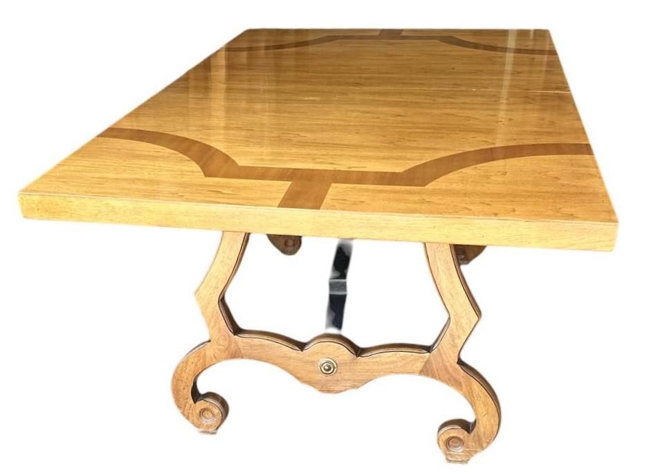 Thomasville Spanish Style Pecan Lyre Leg Dining Table Extending to 104” - Made in 1964 - Image 4