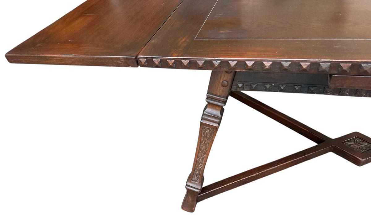 Vintage Viking Oak Dining Table 60" With Pullout Leaves Extending to 96" - Circa 1950 Attributed to Romweber - Image 4