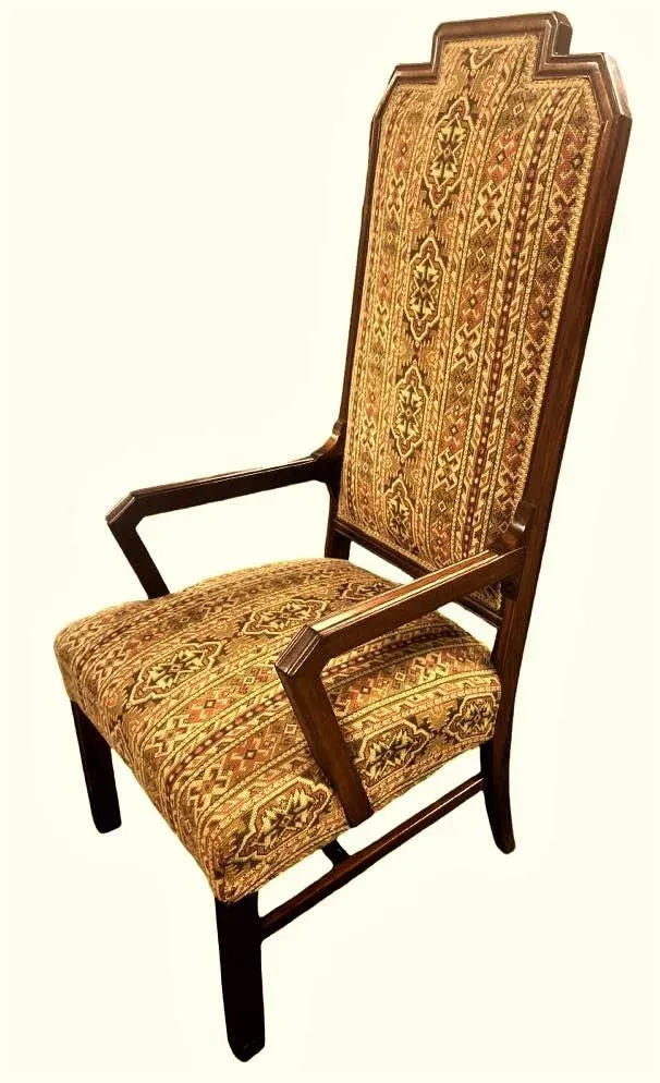 Early 20th Century Antique Prairie Style Tall 56" Throne Chair With Southwestern Tapestry Upholstery - Image 4