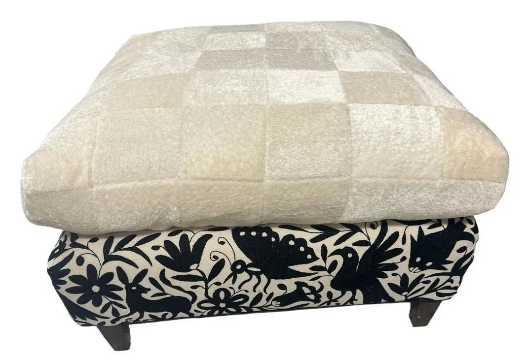 Baker Furniture Ottoman Reupholstered With Vicuña and Otomi Hand Embroidery - Image 4