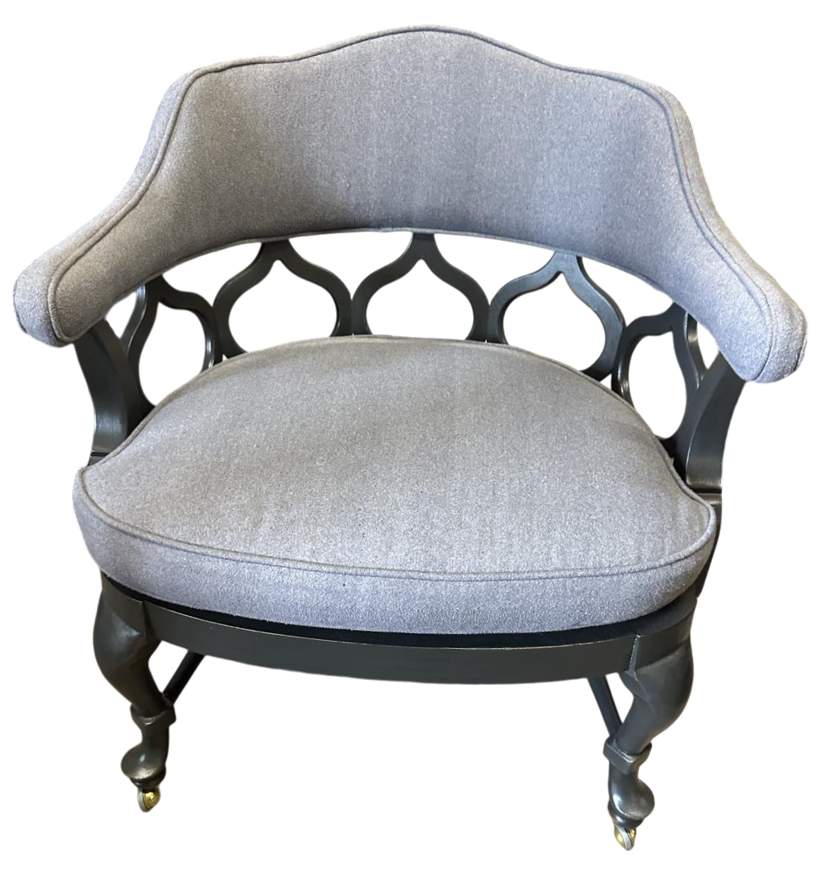 1960s Thomasville Hollywood Regency Tub Dining or Conference Room Chairs on Casters With New Upholstery - Set of 4 - Image 4