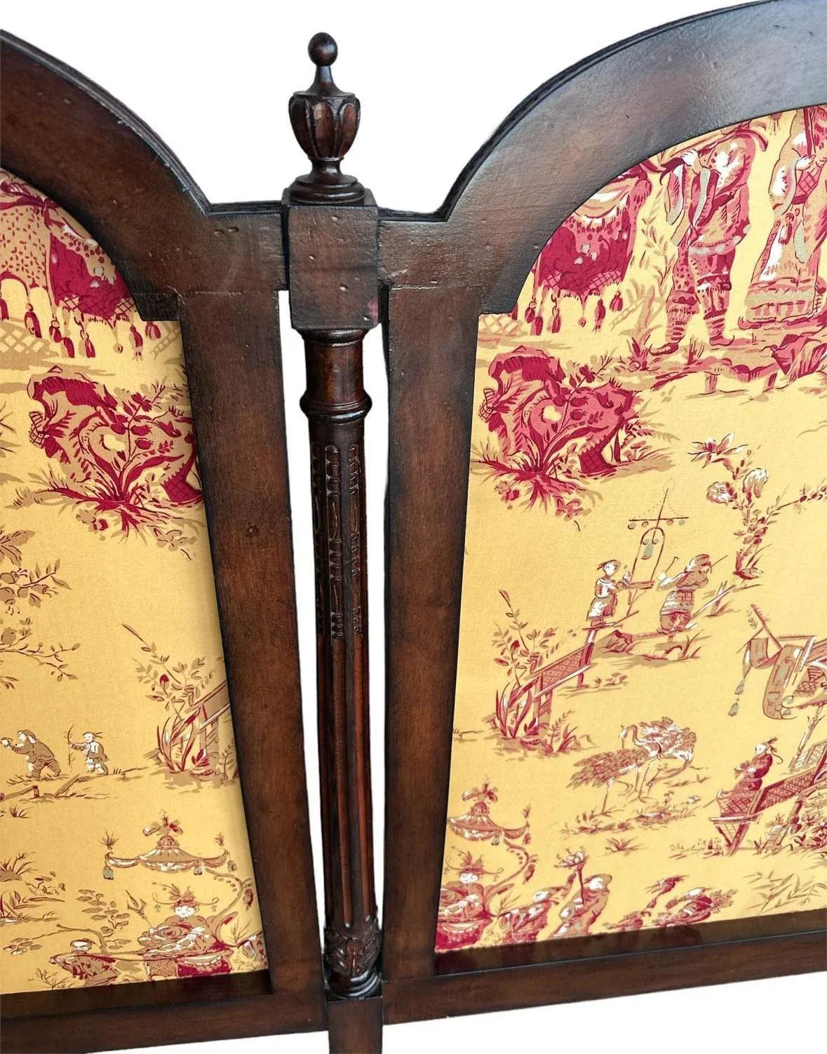 New Schumacher ‘Chinois’ Fabric on Antique Louis XVI King Size Mahogany Headboard - Image 4