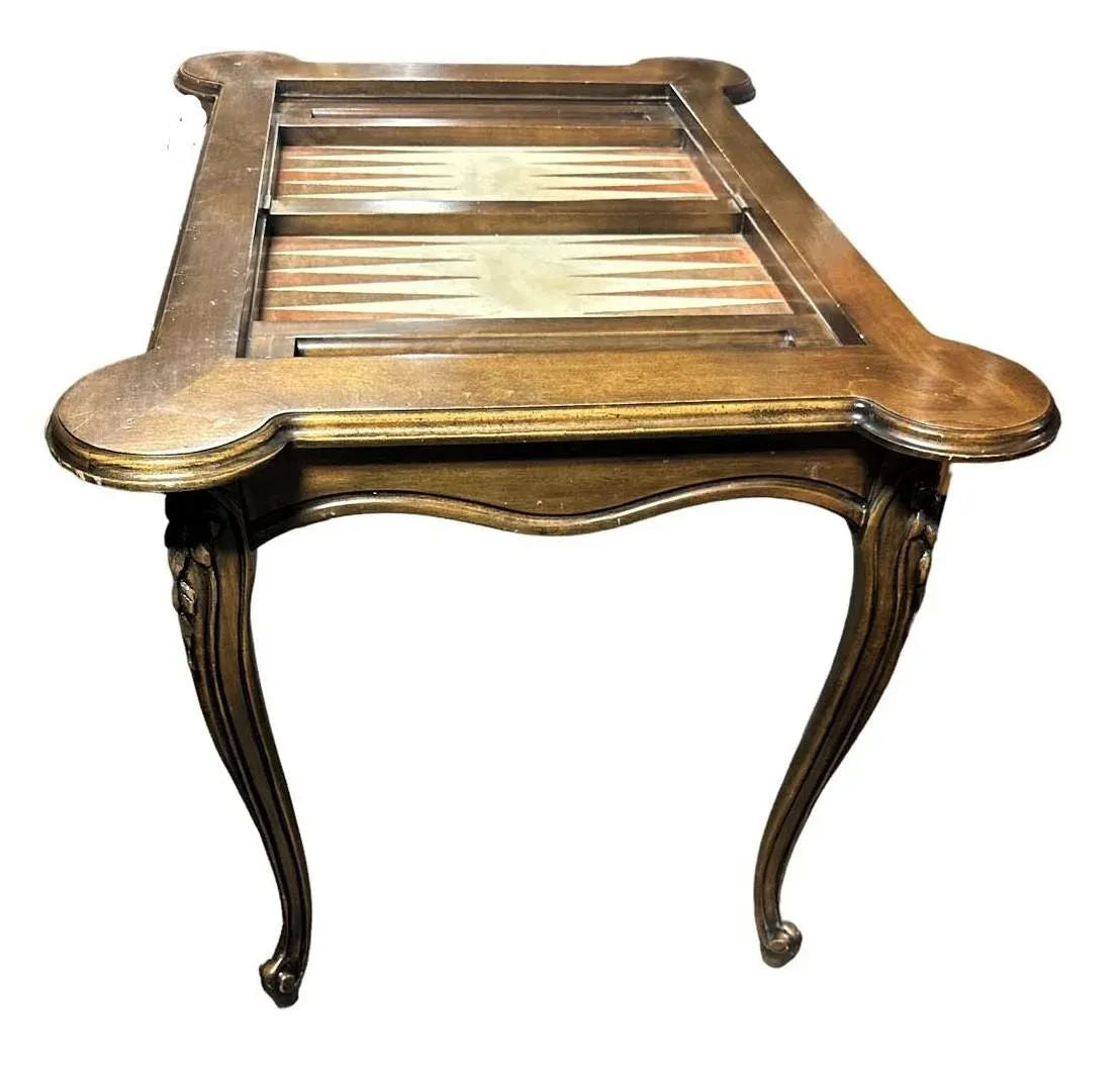Inlaid Leather and Walnut Louis XV Style Backgammon Table - Vintage Late 20th Century - Image 4