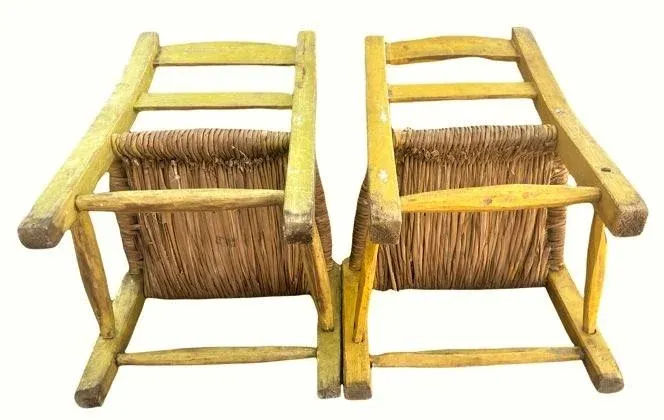 Vintage Mexican Doll's Chairs - Hand Painted With Rush Seats - Mid 20th Century - Image 4