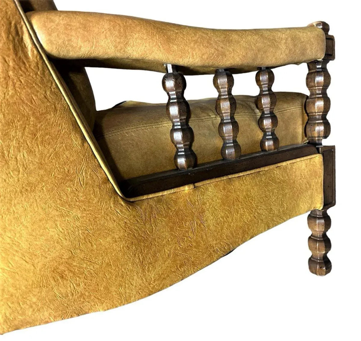 Mustard Yellow Vinyl Mid Century Spanish Revival Settee - Image 4