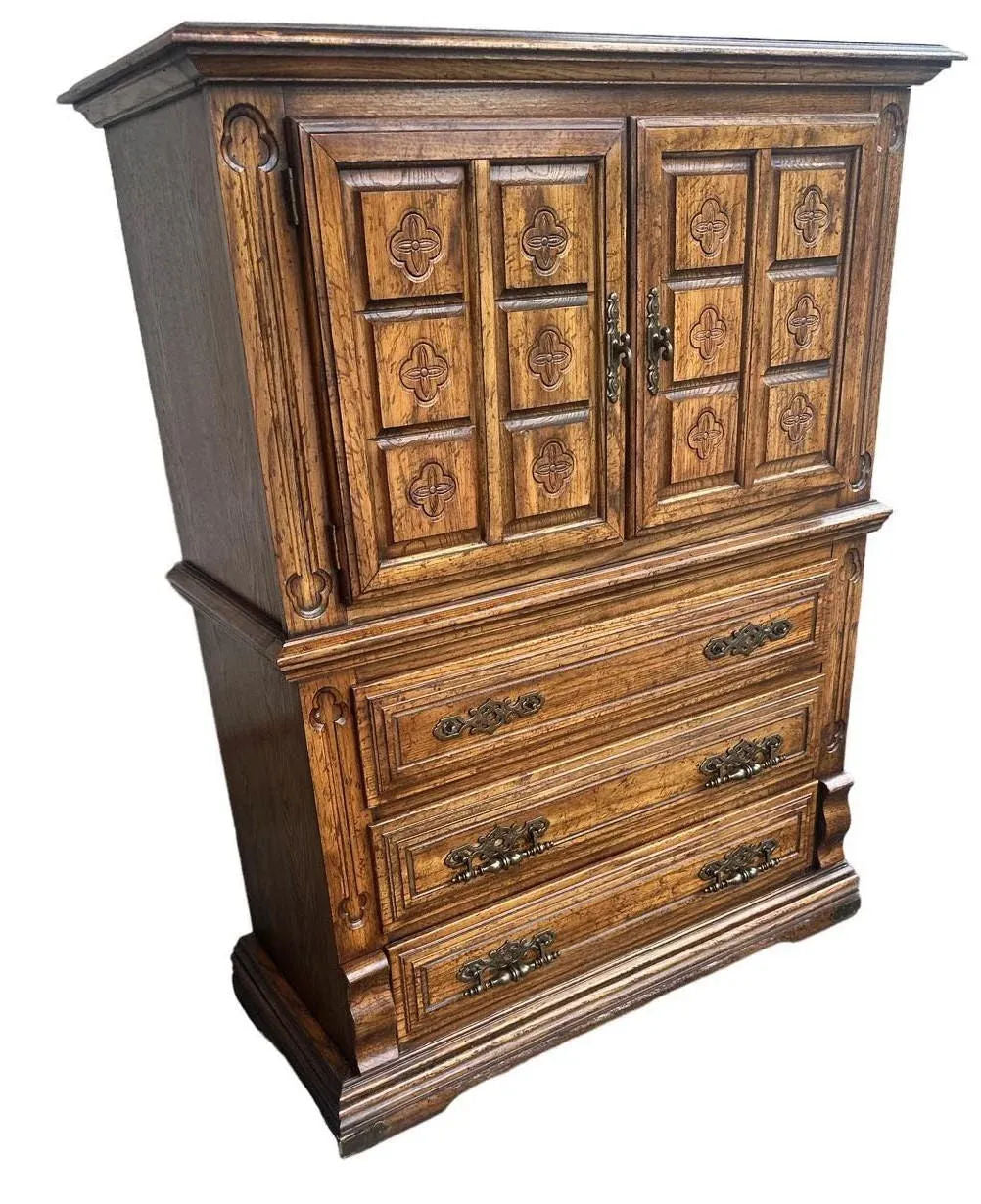Spanish Revival Oak Armoire or Liquor Cabinet - Vintage Circa 1970s - Image 4
