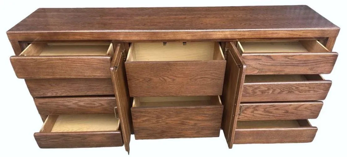 Mid 20th Century Russel Wright Style Solid Oak Bassett Credenza - Image 4