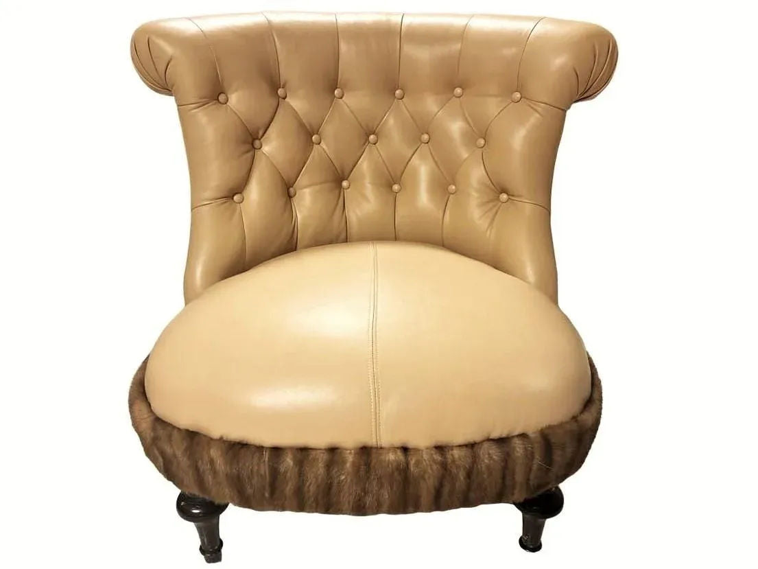 Mink Fur and Calfskin Upholstered Boudoir Chair - Image 4