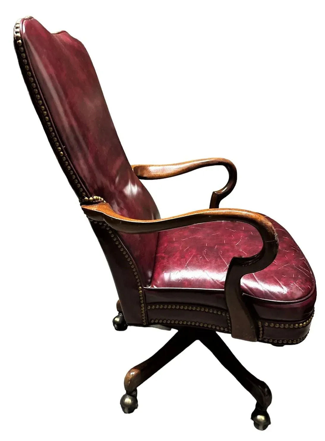 Hancock & Moore Vintage Burgundy Leather Executive Swivel Chair - Late 20th Century - Image 4