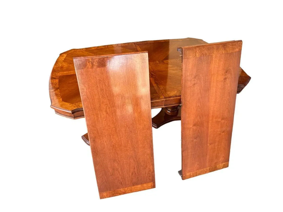Solid Cherry Wood and Burlwood Double Pedestal Dining Table Expanding to 102" - Vintage Late 20th Century - Image 4