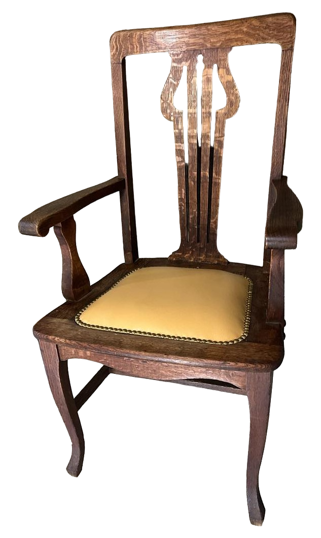 Antique English Liberty and Wyburd Attributed Arts & Crafts Quarter Sawn Oak Arm Chair With New Leather Seat Upholstery - Image 4