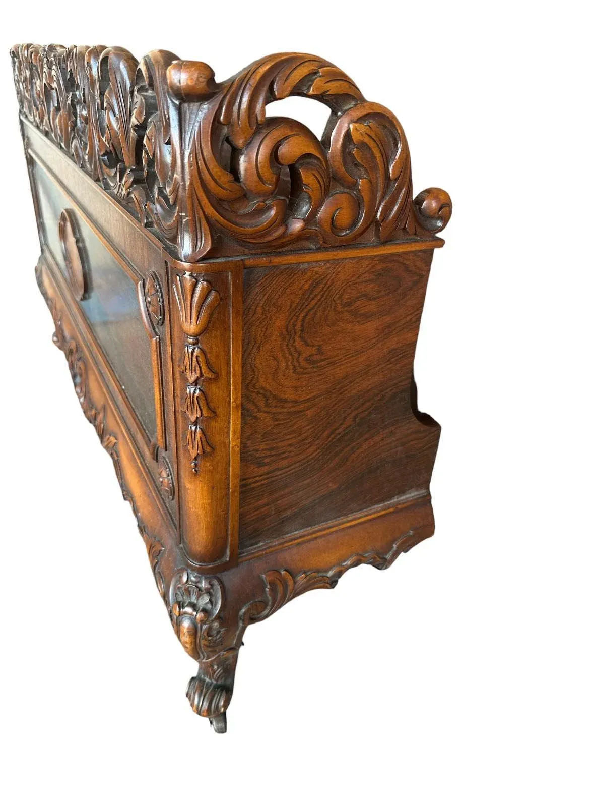 Antique Rococo Heavily Carved Burlwood and Walnut Bed Attributed to Kindel Grand Rapids - Twin Size - Circa 1910 - Image 4