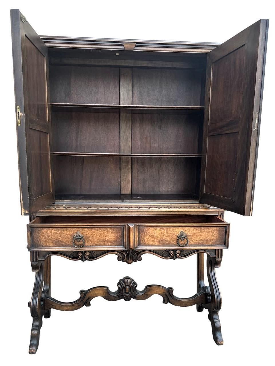 Antique Berkey & Gay Grand Rapids 'Span-Umbrian' Walnut, Burlwood and Polychrome Cabinet - Circa 1917 - Image 4