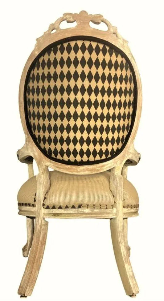 Antique 19th Century Louis XV Fauteuil in Cerused Walnut With New Black and Gold Harlequin Upholstery - Image 4