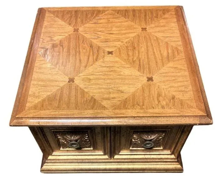 Late 20th Century Hollywood Regency Giltwood and Oak Parquet 30" X 30" Side Tables - a Pair - Image 4