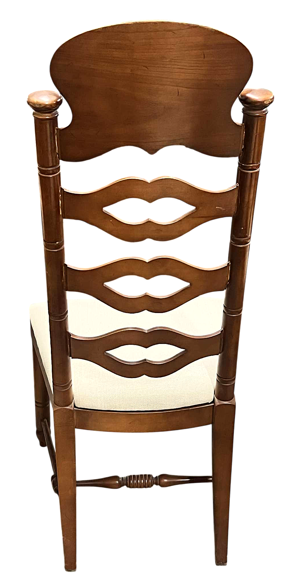 Vintage Drexel Attributed Spanish Revival Maple Wood Ladderback Dining Chairs With New Seat Upholstery - Set of 6 - Image 4