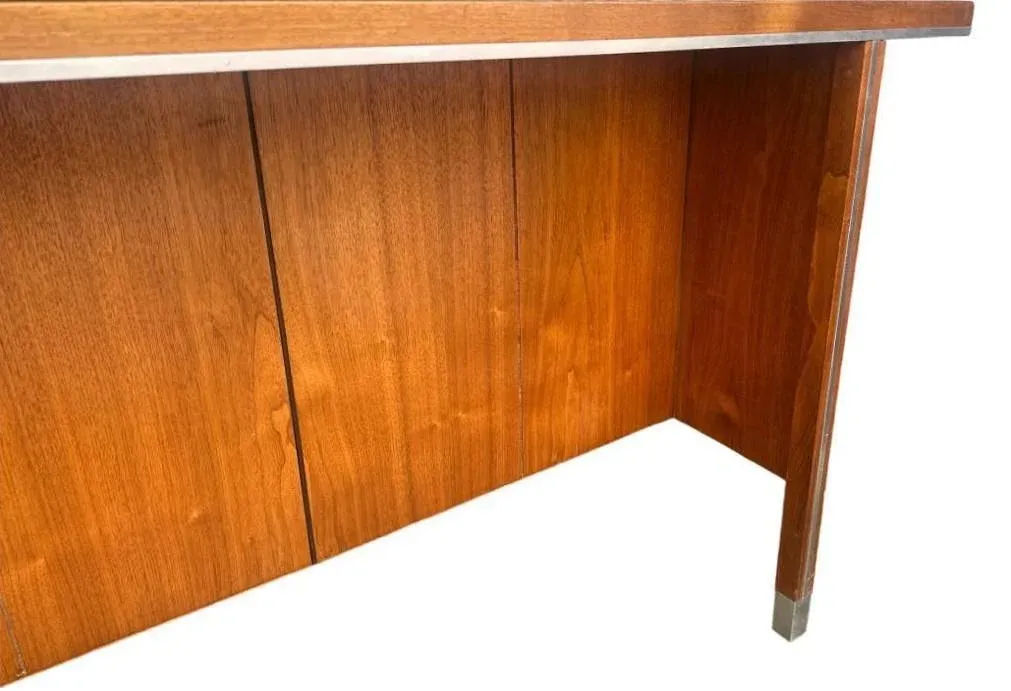 Paul McCobb Directional Walnut and Aluminum Large 84” Executive Partners Desk - Vintage 'Mad Men' 1960s - Fully Restored - Image 4