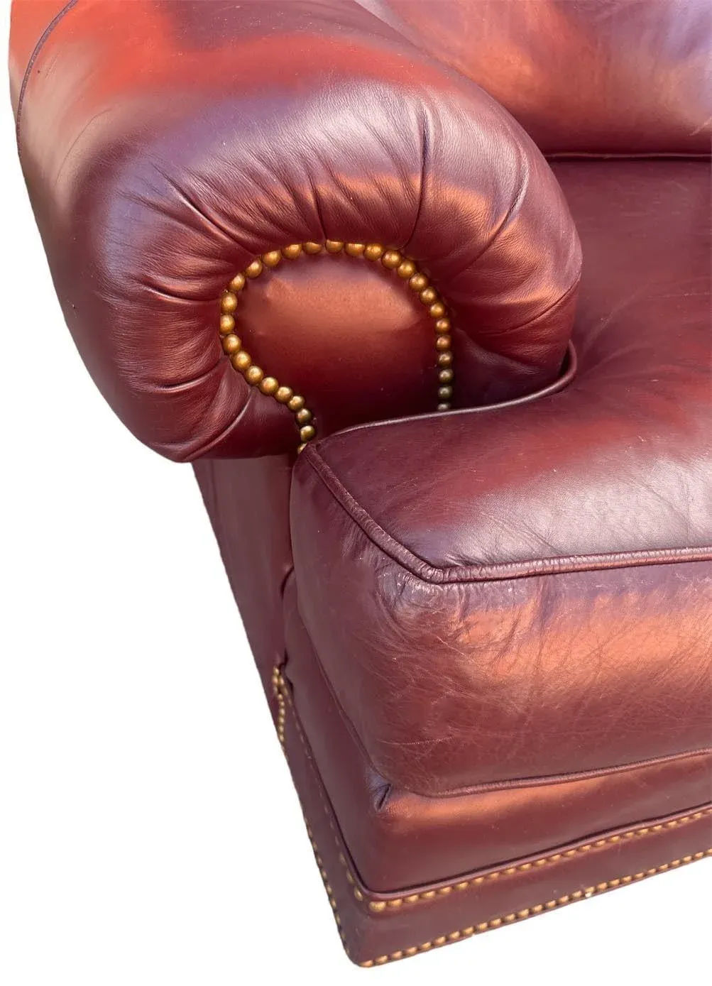 Thomasville Burgundy Leather 92” Sofa With Nail Head Trim - Image 4