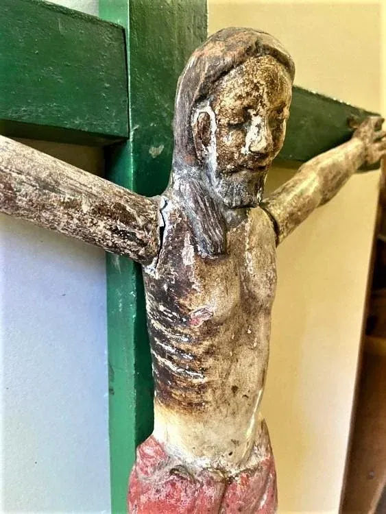 Mid 18th Century Antique Spanish Colonial Wood and Gesso Crucifix - Image 4