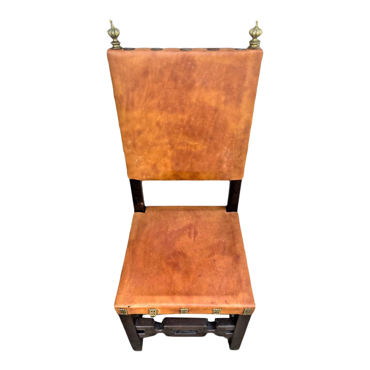 Artes De México Internacionales Accent Chair in Cognac Saddle Leather With Brass Finials - Vintage 1960s - Image 4