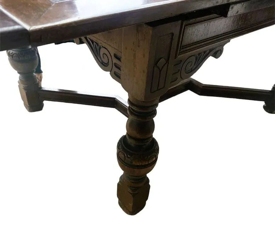 Antique 9 Ft. Walnut Spanish Revival Refectory Table by Tell City Furniture - Circa 1910 - Image 4
