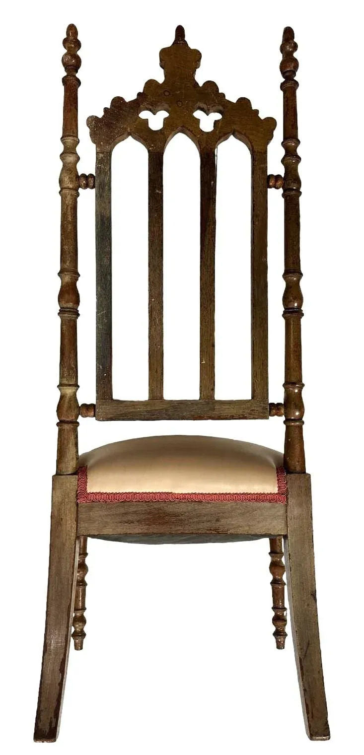 Antique Walnut English Cathedral Spire Chair With New Goatskin Upholstery - Image 4