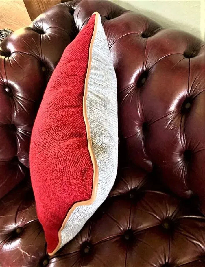 Early 21st Century Red & Soft Green Tweed Throw Pillow - Image 4
