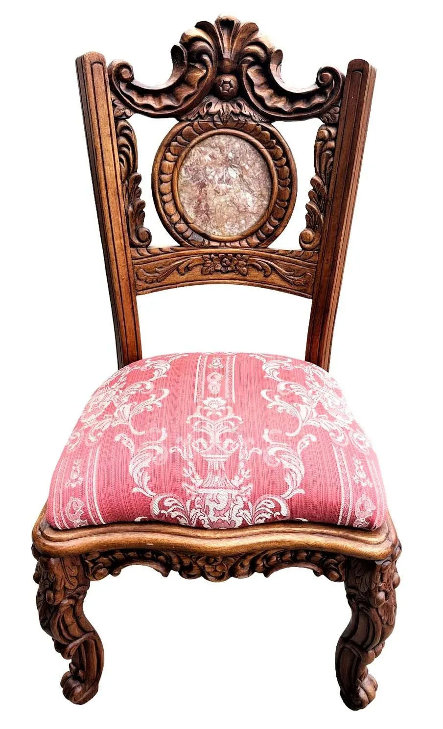 Spanish Baroque Style Heavily Carved Desk and Chair Set With Marble Inserts - Circa 1990 - Image 4