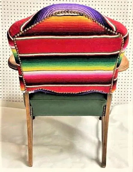 Early 20th Century Spanish Revival Arm Chair With of Colorful Sarape and Italian Leather Upholstery - Image 4