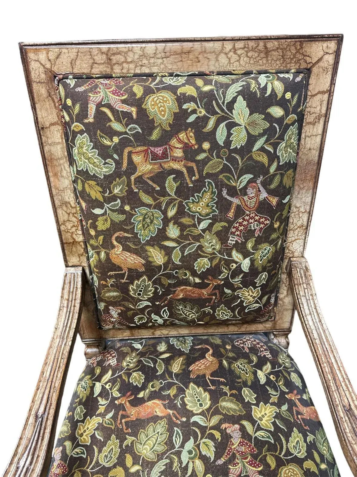 Hacienda Chair With Barley Twist Legs and Mughal Bestiary Upholstery - Circa 2020s - Image 4