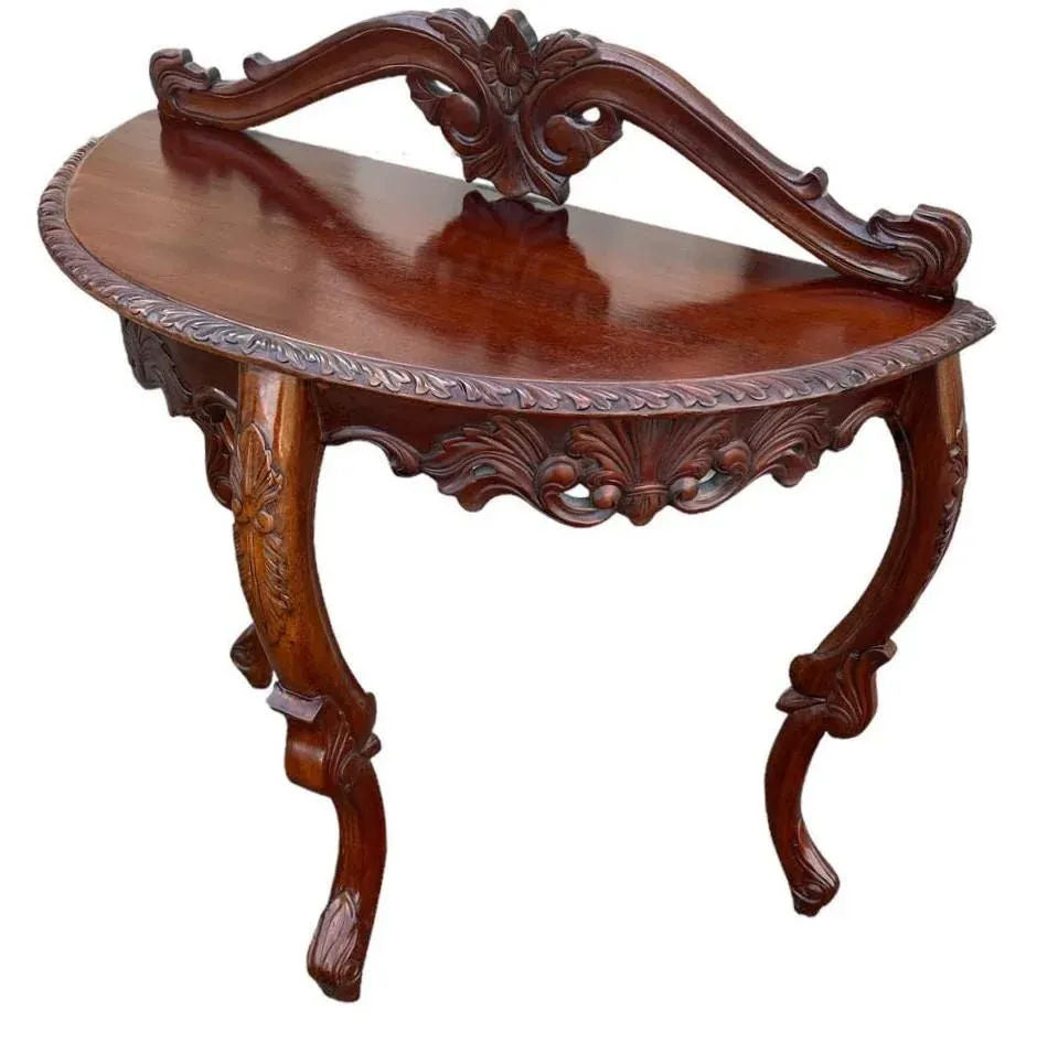 19th Century Italian Rococo Antique Rosewood Demi-Lune Console Table - Image 4