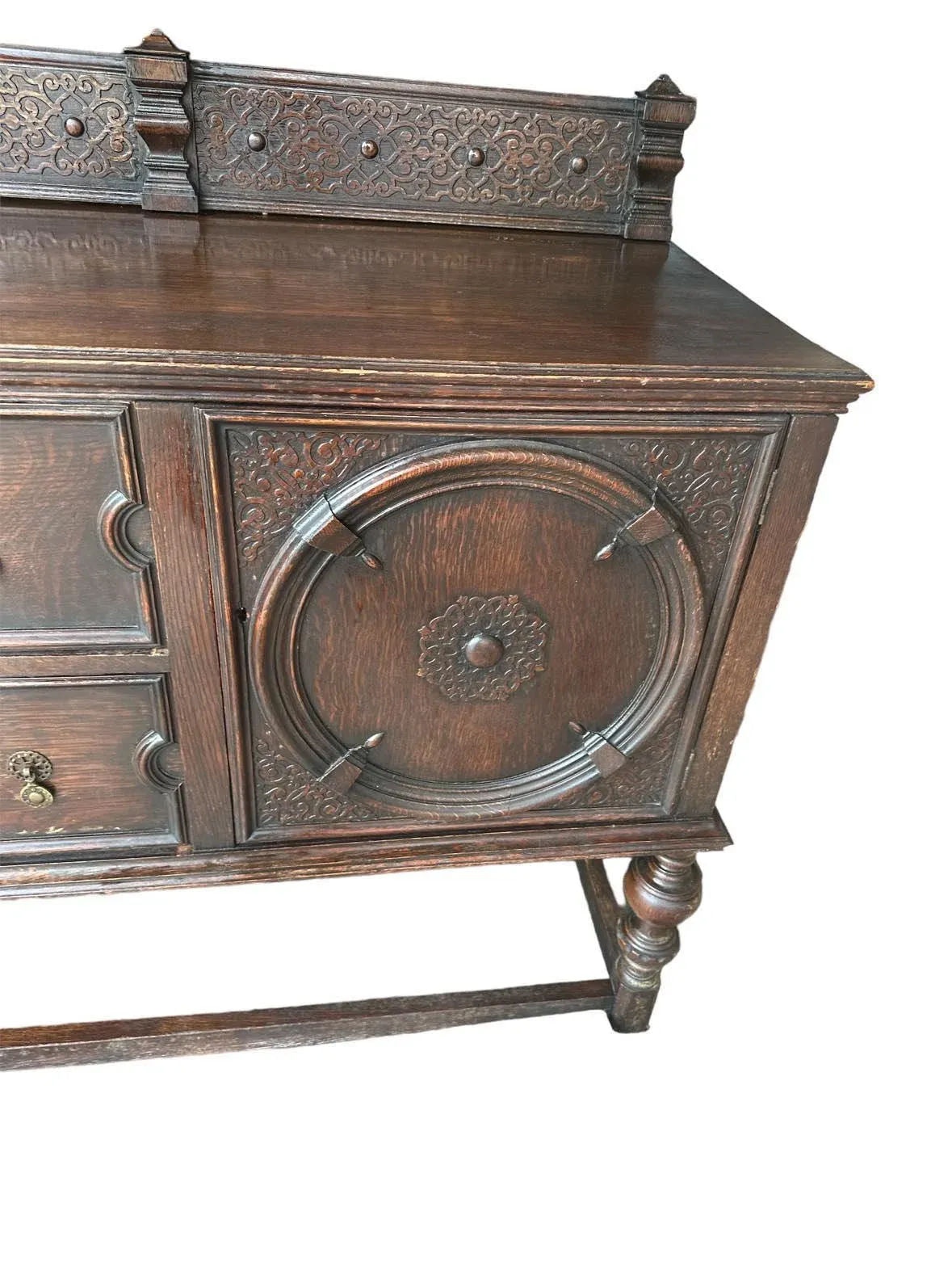 Antique 19th Century English Yorkshire Arts & Crafts Oak Sideboard or Credenza - Large 72" Wide - Image 4