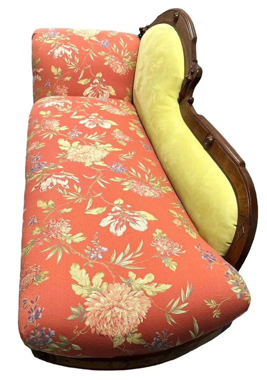 Antique 19th Century Fainting Couch With New Chartreuse Leather and Designer Fabric Upholstery - Image 4