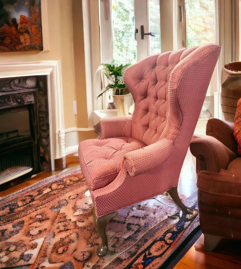 Baker Furniture Company Button Tufted Upholstered Wing Chair - Vintage Early 21st Century - Image 4