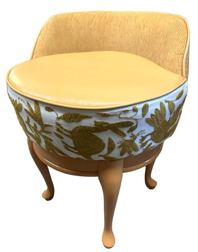 Boudoir Vanity Chair Restored and Reupholstered With Otomi Hand Embroidery and Leather - Image 4